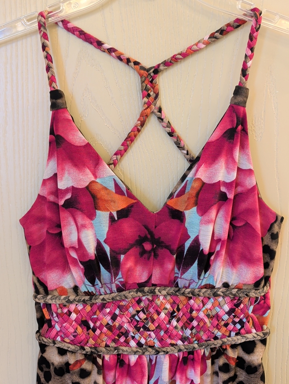 Bold Floral Leopard Print Halter Top | Pink Tropical Boho Y2K Summer Small - Picture 3 of 10